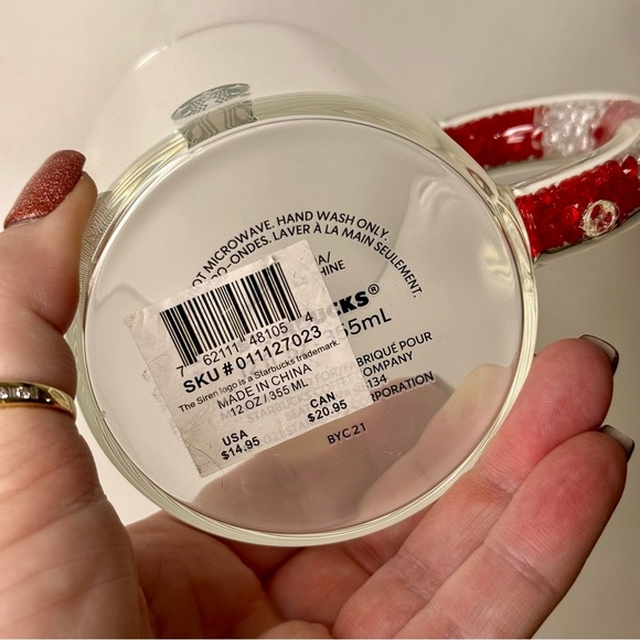 Starbucks Clear Glass Coffee Mug with Candy Candy Handle 12oz Nwt - Picture 2 of 6